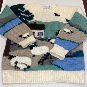 3201100 Samantha Taylor VTG 80’s Wool Mohair Knit Sheep Farm Scenic RARE SZ S
